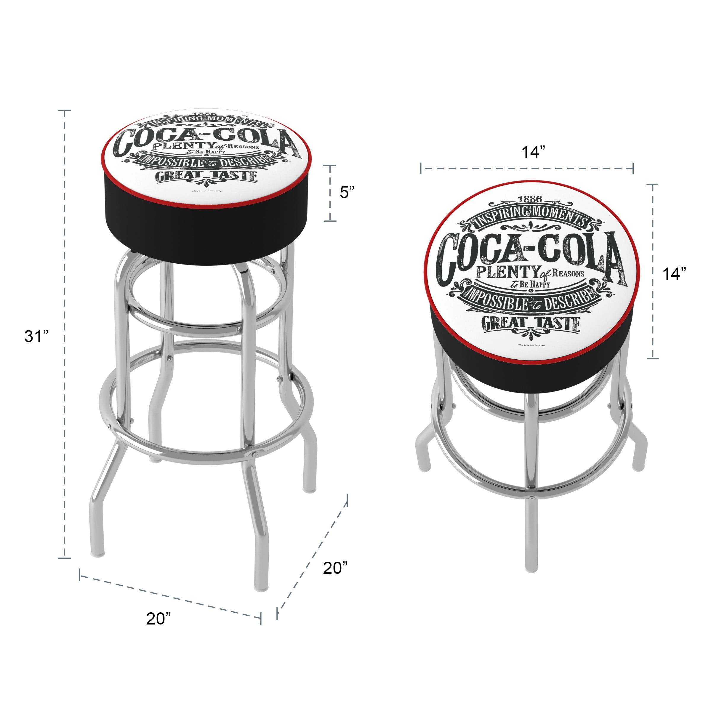 Trademark Gameroom Coca-Cola Brazil 1886 Vintage Bar Stool with Padded Seat