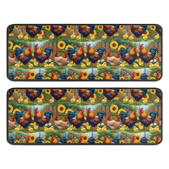 Kitchen Rugs Sets Of 2,Green Chicken Sunflower Pattern Anti Fatigue Kitchen Mat Rugs Non Slip Washable,Decorative Kitchen Floor Mats for Kitchen,Sink,Laundry,17"x47" 17"x47"