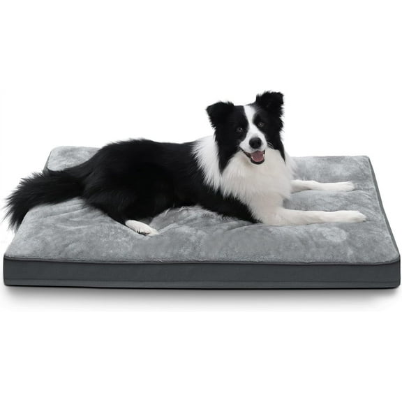 Dog Crate Bed Waterproof Plush Dog Beds with Removable Washable Cover Anti-Slip Bottom Pet Sleeping Mattress for Large, Medium, Jumbo, Small Dogs, 35 x 22 inch, Gray