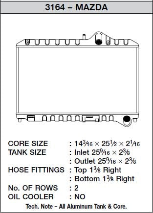 Radiator-1 Row Plastic Tank Aluminum Core CSF 2929