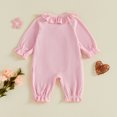 thumbnail image 4 of Cjfdfy Newborn Baby Girl Fall Romper Outfit Ribbed Knit Solid Color V-neck Long Sleeve Bodysuits With Ruffle Trim Bows Side Snaps Infant Cute Coming Home Clothes 0-6M, 4 of 9