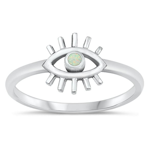 CHOOSE YOUR COLOR White Simulated Opal Protective Eye Ring .925 Sterling Silver Band CZ Female Size 9