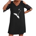 thumbnail image 1 of Vestidos de manga corta con hombros descubiertos y encaje con cuello en V estampado sexy de verano para mujer Fridja bnh5412, 1 of 8