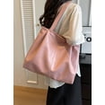 thumbnail image 2 of Pink PU High Capacity Tote Bag 2023 New Ladies Soft Leather Smooth Zipper Shoulder Bags Simple Versatile Commuter Class Handbag (black,(30cm, 2 of 6