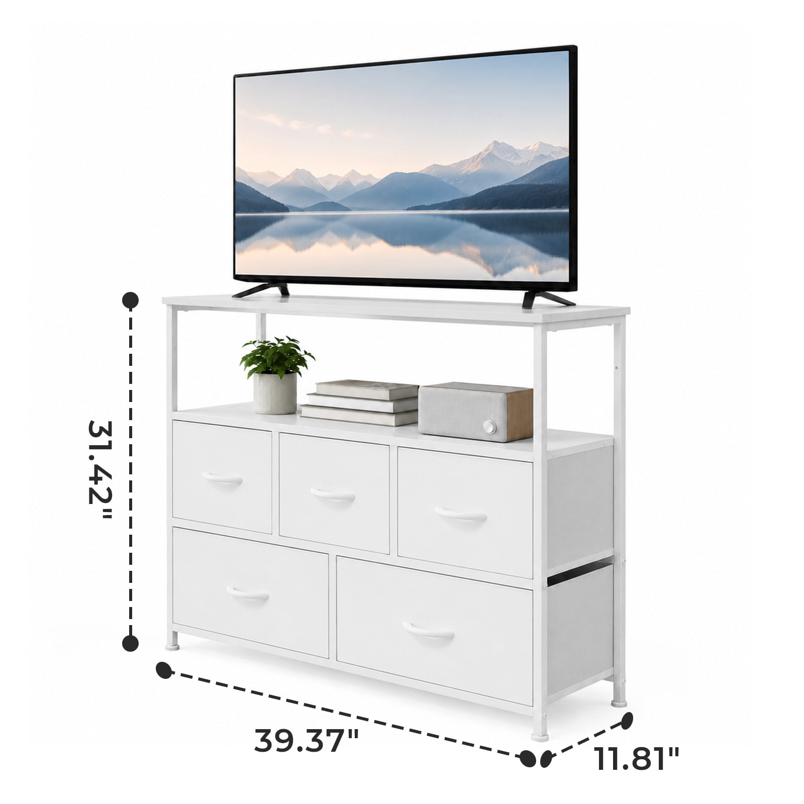 Alvantor Tall Fabric Dresser, TV Stand Media Console, 5 Drawer Storage Tower with Wooden Top for Bedroom, Entryway, Nursery