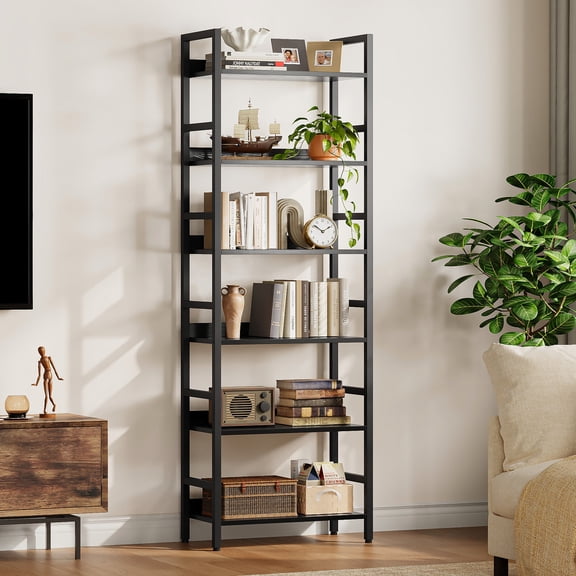 IRONCK 71'' Tall Bookshelf, 6 Tiers Open Storage Bookcases, Industrial Style Metal Rack for Home Office, Black