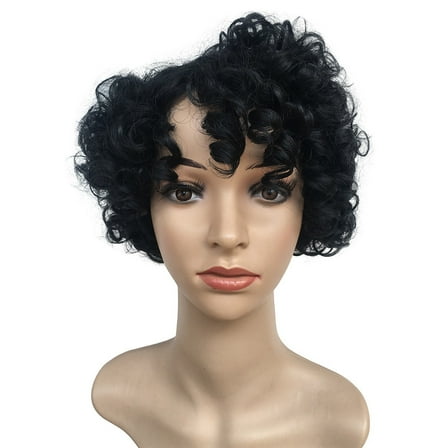 Women's Curly Wave Hair Wigs Wavy Short Wig None Lace Wig Black