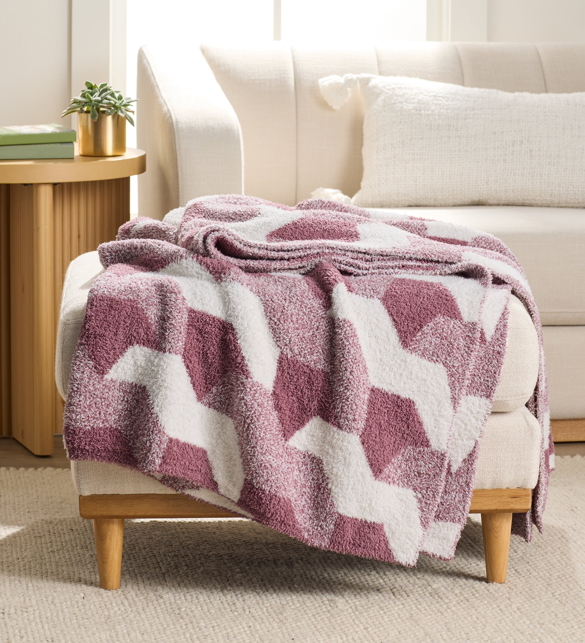 Better Homes & Gardens Oversized Cozy Knit Geometric Couch Throw Blanket, Violet Gem, 50 x 72 in