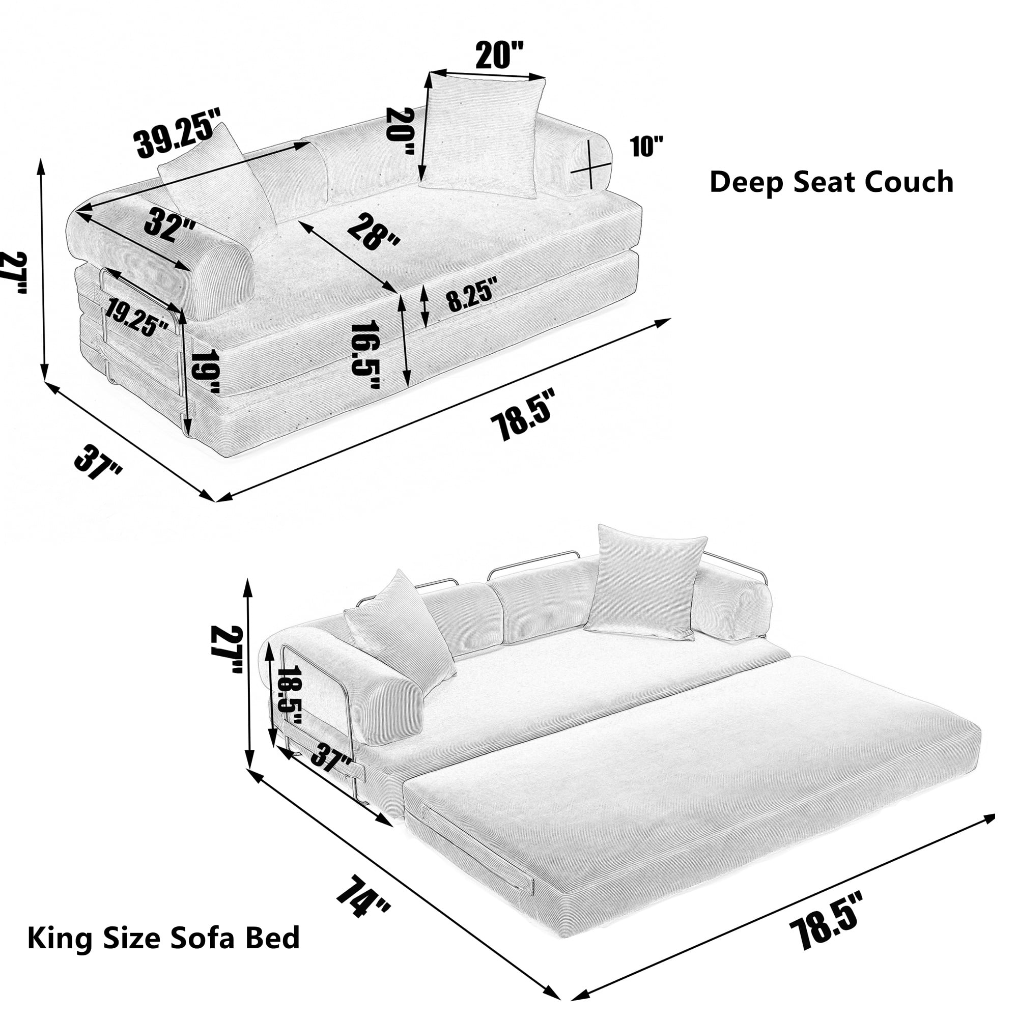 Aukfa 78.5" Convertible Sleeper Couch Folding King Size Futon Sofa for Living Room, Corduroy, Green