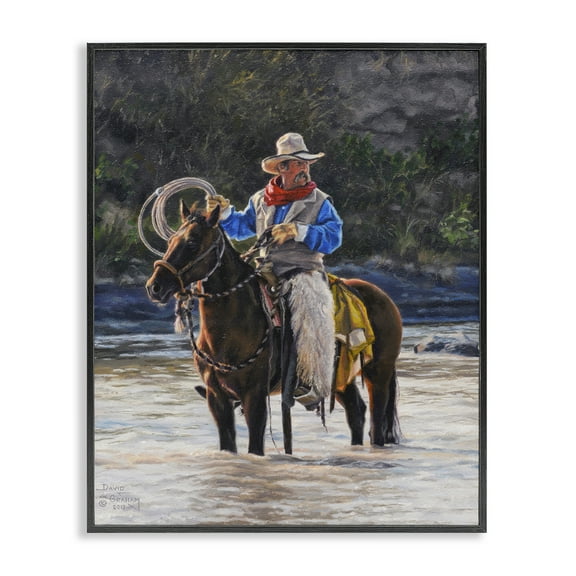 Stupell Industries Cowboy & River Passage People Painting Black Framed Art Print Wall Art, 11 x 14