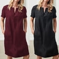 thumbnail image 4 of Vestido largo hasta la rodilla tipo caftán tipo túnica holgada de lino y algodón de manga corta para mujer, 4 of 5