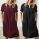 thumbnail image 4 of Women Short Sleeve Cotton Linen Baggy Tunic Kaftan Knee Length DressM, 4 of 5