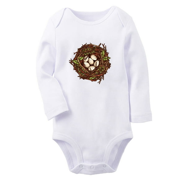 Babies Nature Nest Pattern Rompers, Newborn Baby Unisex Bodysuits, Infant Jumpsuits, Toddler 0-12 Months Kids Long Sleeves Oufits (White, 6-12 Months)