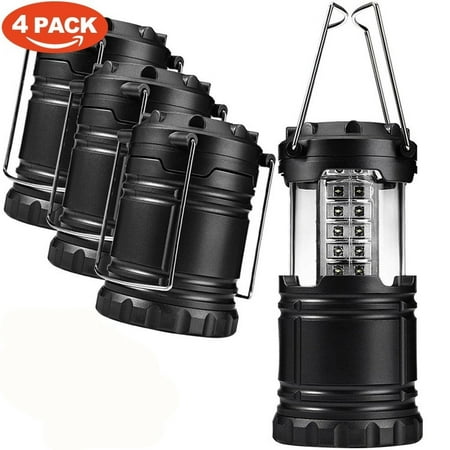 Etekcity 4 Pack Portable Outdoor LED Camping Lantern with 12 AA Batteries, Brightness Adjust, Magnetic Base - Holiday Gifts for Survival, Emergency, Hurricane, Storm, Power Outage (Black, (Best Battery Lantern For Power Outage)