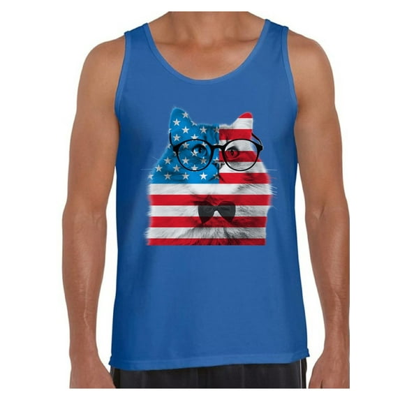 Awkward Styles USA Flag Tank Tops for Men American Flag Cat Tanks Hipster Cat Mens Tank Top Patriotic Tank Tops for Independence Day Red White and Blue Flag Fourth of July Gifts for Cat Owner