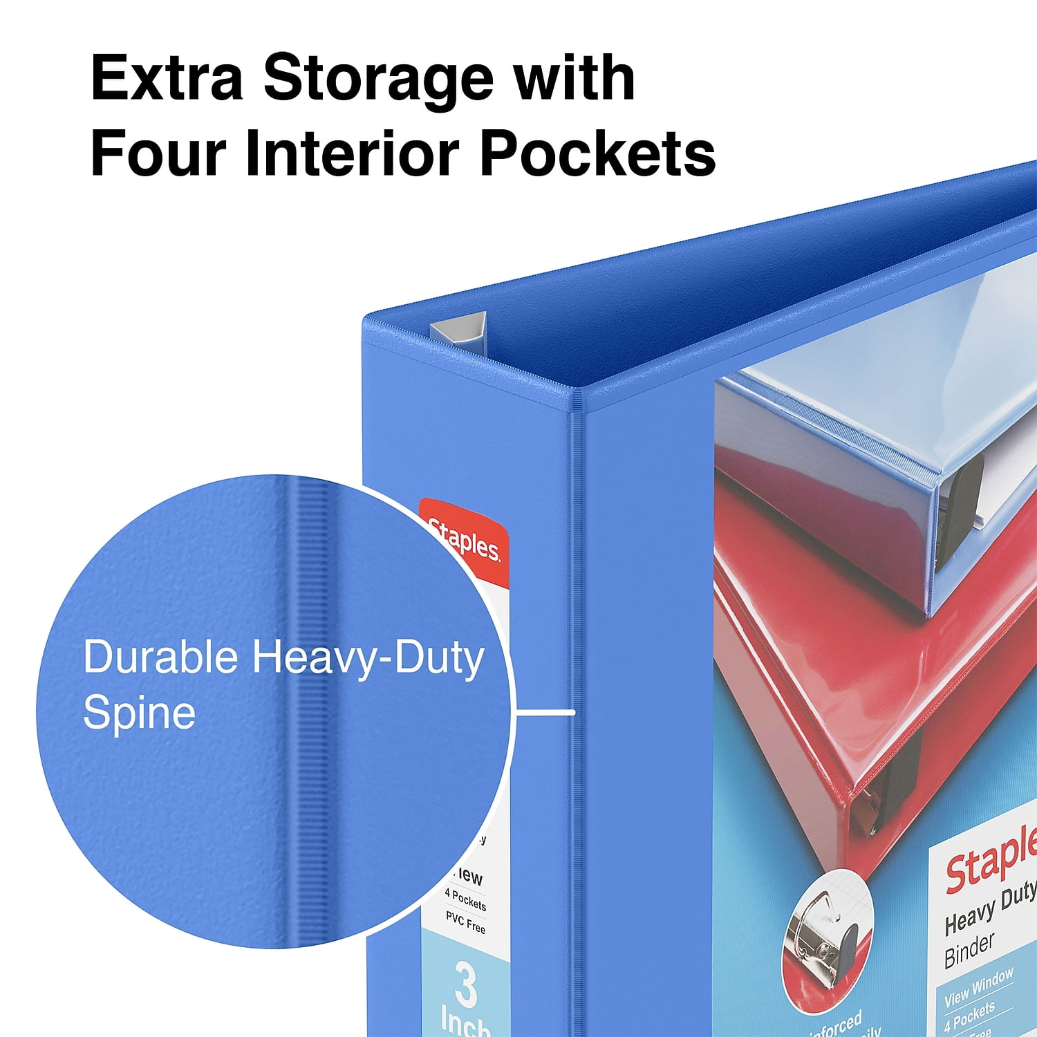 Staples Heavy Duty 3" 3-Ring View Binder with D-Rings and Four Interior Pockets Periwinkle  2/Pack