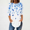 thumbnail image 2 of CYMMPU Tunic Tops 3/4 Sleeve Blouses for Women Dressy Casual Spring Tops Summer Fashion Shirts Round Neck Flower Pattern Loose Fit Hide Low Hem Plus Size T-Shirts XXXL, 2 of 5