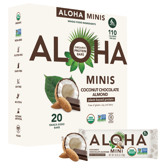 ALOHA, Plant Based Protein Mini Bars, Coconut Chocolate Almond (Pack of 20)