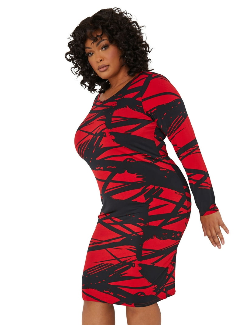 Ashley Stewart Printed Bodycon Dress, Equestrian Red, Size 10/12