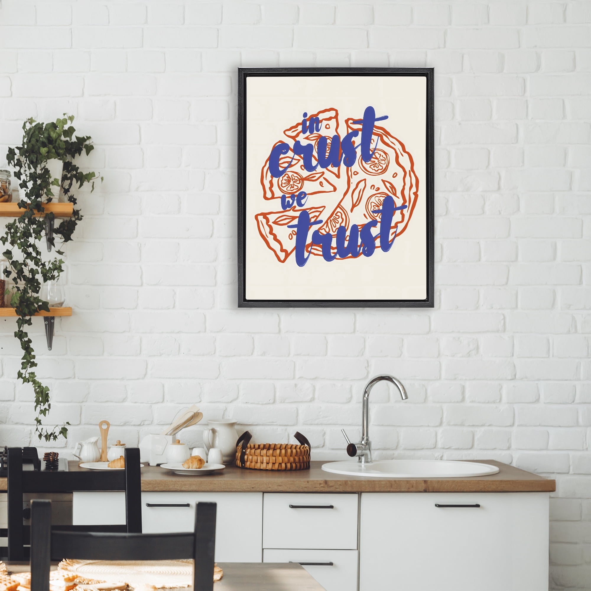 Stupell Industries In Crust We Trust Pizza Black Framed Floater Canvas Wall Art, design by The Prints Vibe