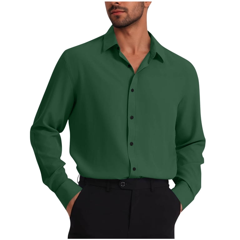 SYMOID Mens Green Long Sleeve Dress Shirt - 100% Polyester, Wrinkle  Resistant & Easy Care, Classic Spread Collar, S-XXXL for Business & Casual  Wear,Size M - Walmart.com