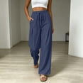 thumbnail image 2 of Linen Wide Leg Pants for Women Elastic Waist Solid Color Palazzo Pants Casual Summer Drawstring Long Pants with Pockets Flowy Beach Vacation Clothes, 2 of 8