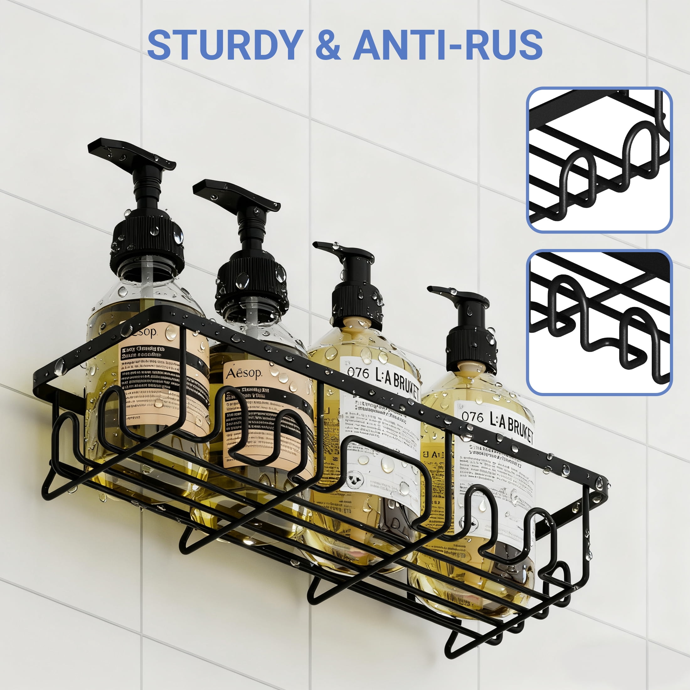 GARITIN 6-Pack Shower Caddy, No Drilling Adhesive Shelves Rack with Soap Holder, Shower Shelves, Bathroom Organizers & Storage, Wall-Mounted Kitchen & Home Decor