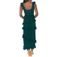 thumbnail image 4 of ZAXARRA Women Long Bodycon Dress Solid Color Square Neck Sleeveless Tight Dress Summer Ruffles Side Slit Party Dress, 4 of 5