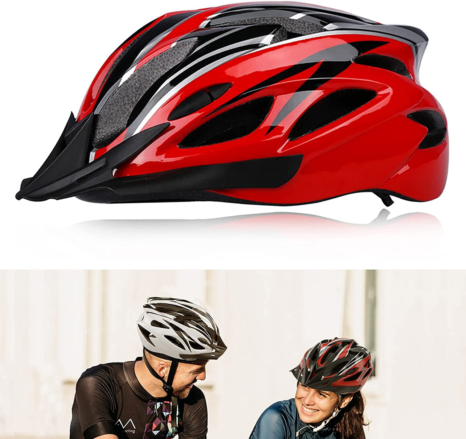 SUNRIMOON Adult Cycling Bike Helmet Bicycle Cycling Helmets Lightweight Road Bike Helmet Microshell Design Adjustable Size with Detachable Visor LED Safety Light for Women and Men 21.26-24.41 Inches 