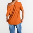 thumbnail image 4 of Womens Off The Shoulder Tops Oversized T-Shirts Short Sleeve Tees Summer 2026 Casual Spring Fashion Clothes Orange S, 4 of 5