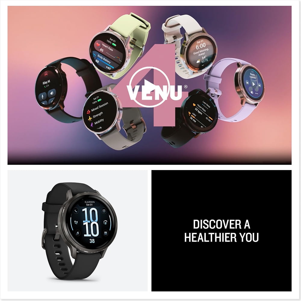 Garmin 010-03014-00 Venu 4, 45 mm Health & Fitness GPS Smartwatch, Slate with Black Silicone Band Bundle with 2 YR CPS Extended Warranty