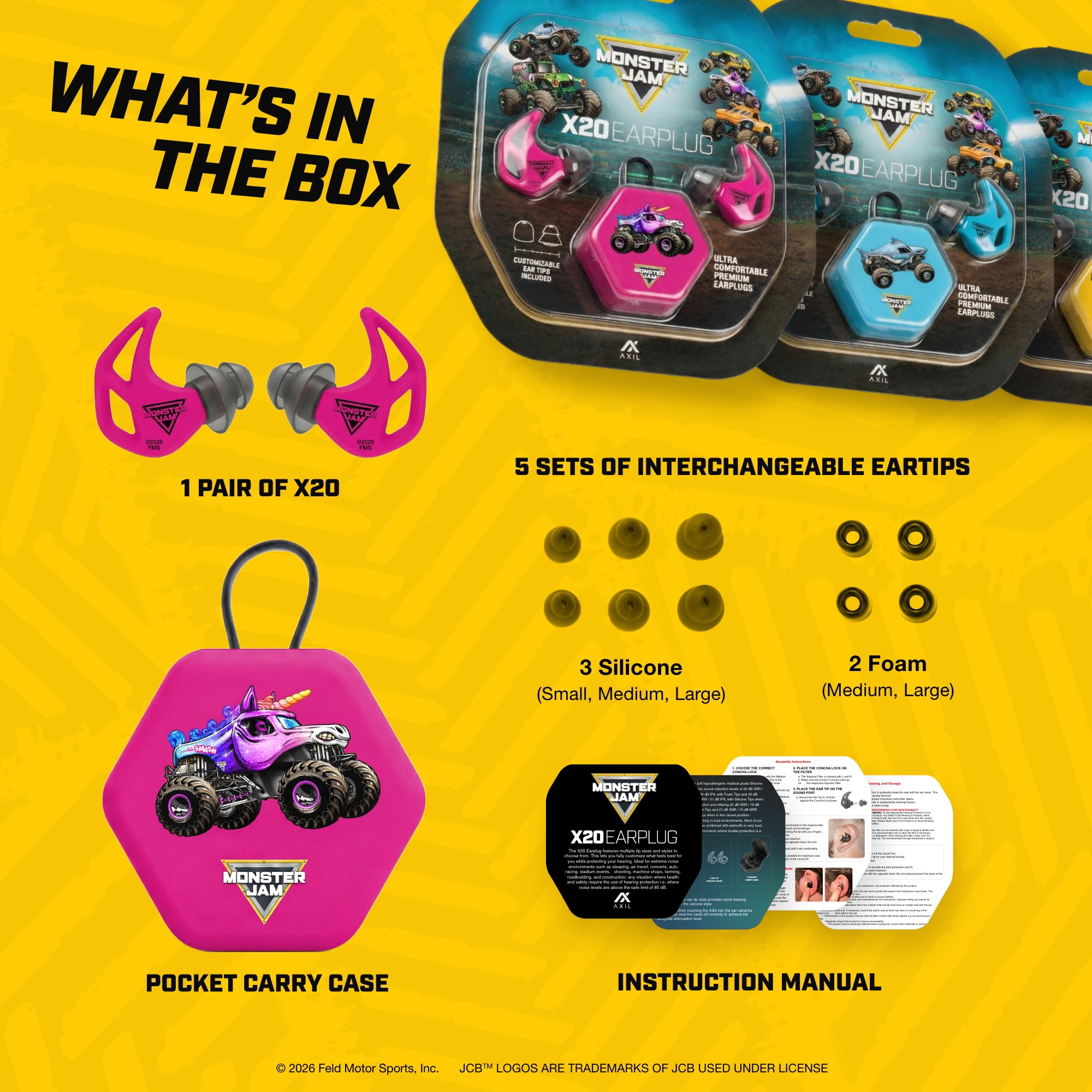 Axil Monster Jam X20 Grave Digger Kids Hearing Protection with Carrying Case