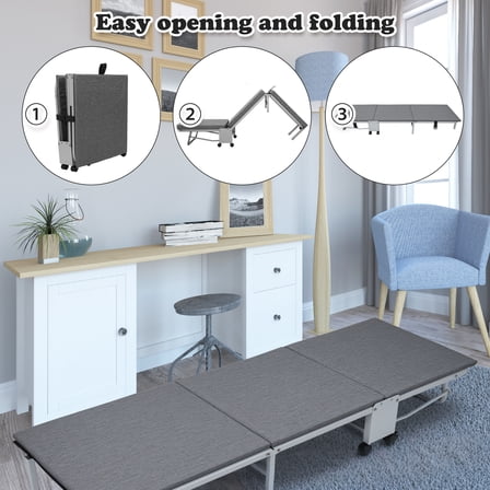 3-Fold Foldable Guest Bed with Thick Mattress Pad – Glamping Cot Lounge Chair Sleeping Cot