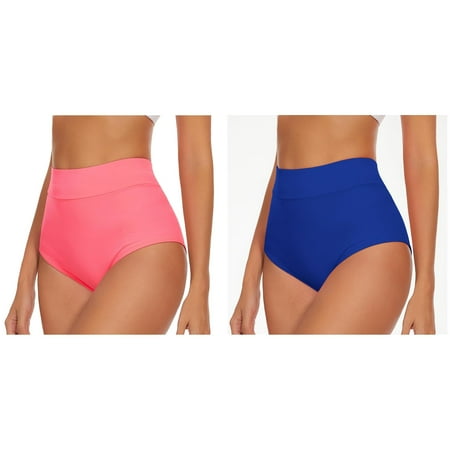 (2-Pack) 2025 New Women High Waist Yoga Swim Pants Women Booty Shorts V Back Mesh Swim Cover Up Pants Bikini Bottoms Swim Briefs Swim Pants for Women Plus Size Beach Shorts Ruched