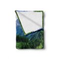 thumbnail image 2 of Mountain Soft Flannel Fleece Throw Blanket, Alpine Landscape with Meadow Cottages and Pines Stream in Village View Print, Cozy Plush for Indoor and Outdoor Use, 60" x 80", Green White, by Ambesonne, 2 of 6