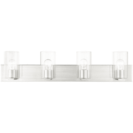 

Brushed Nickel Tone Finish Bathroom Vanity Steel Material Medium 36 Wide 4 Light Fixture
