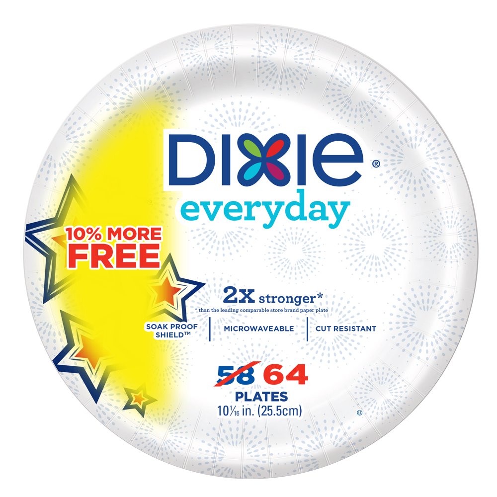 Dixie Everyday Dinner size 10" Paper Plates, 64ct Bonus Pack Walmart