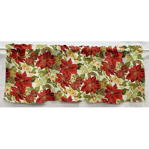 Christmas Poinsettia Valances by Penny's Needful Things (Two Valance Panels 12 inches Long UNLINED)