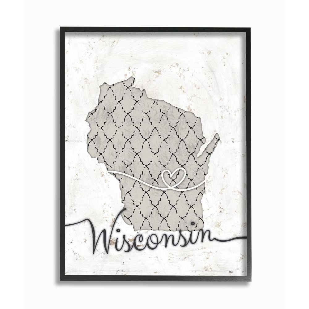 Stupell Industries Wisconsin Patterned Grey US State Design Framed Wall Art by Ziwei Li