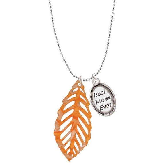 Delight Jewelry Acrylic Large Leaf Pearly Orange Best Mom Ever Charm Necklace