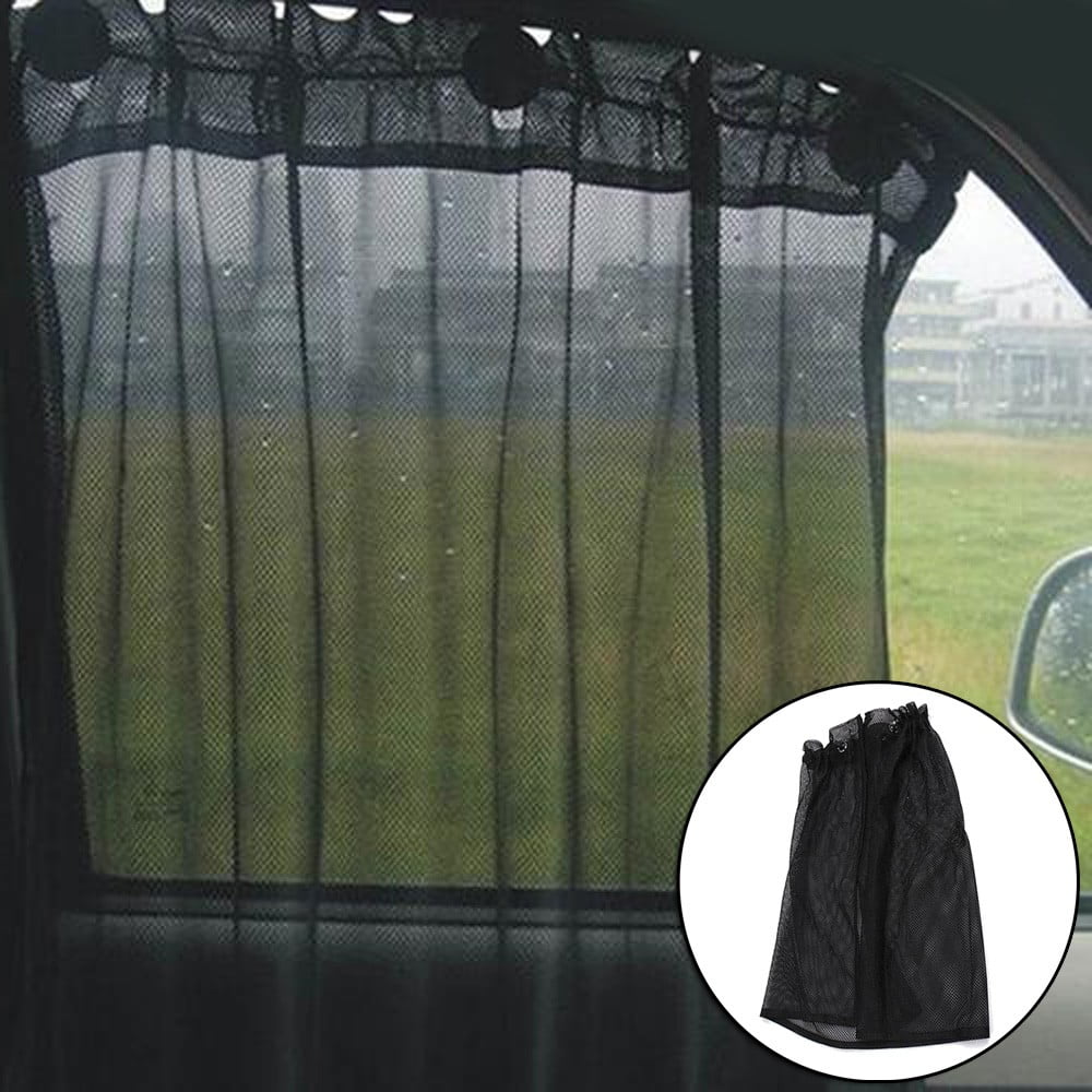 Front Window 2pcs Black Car Sun Shade Side Nylon Mesh Window Curtain