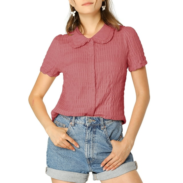 INSPIRE CHIC Women's Vintage Sweet Doll Collar Button Down Soft Shirt