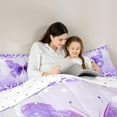 thumbnail image 5 of Manfei Chic Butterflies Queen Comforter Set,Wild Cheetah Print Bedding Sets,Purple White Bedding Comforter Set For Girls Teens,Ultra Soft Home Decor Reversible,3-Piece, 5 of 8