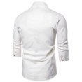 thumbnail image 3 of Lovskoo Shirts for Men Cotton and Linen V Neck 3/4 Sleeve Solid Color Shirt Trendy and Loose Fitting Trendy Clothing Vacation Beach Summer Tops White, 3 of 4
