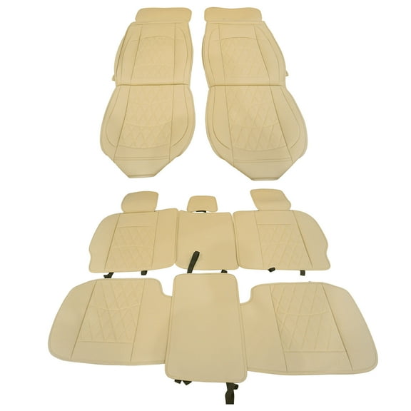Ikon Motorsports 5-Seat Car Seat Covers Compatible with 2009-2023 Dodge Ram 1500, 2010-2023 Dodge Ram 2500/3500 Pickup with Split Seat 60/40 Beige PU Leather Seat Cover Cushion Protectors