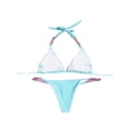 thumbnail image 4 of Qiylii Women's Summer Two-Piece Bikini Set, Solid Color Chain Decoration Tie-Up Halter Bra + Panties Split Swimsuit Set, 4 of 5