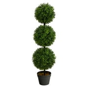 Nearly Natural 3' Boxwood Triple Ball Topiary Artificial Tree (Indoor/Outdoor), Green