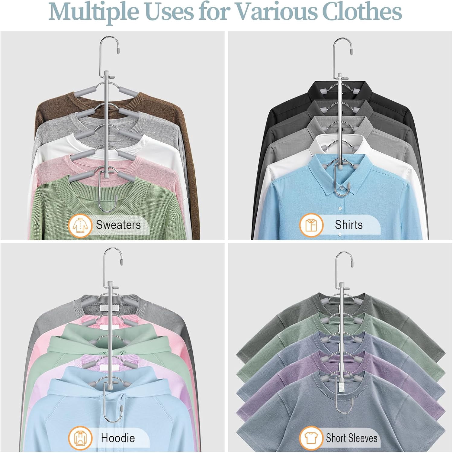 Clothes Hangers Space Saving Shirt Organizer, Non Slip Multi Shirt Hangers for Closet with Foam Padded Closet Organizers and Storage for Sweater Hoodie Blouse Coat Dress Short Black 4 Pack