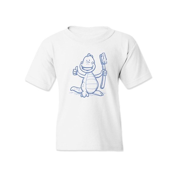Dinosaur Holding A Toothbrush T-Shirt Juniors -Image by Shutterstock,  Large