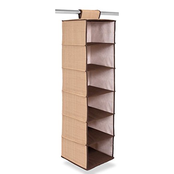 Internets Best Hanging Closet Organizer - 6 Shelf - Clothing Sweaters Shoes Accessories Storage - Brown - College Dorm Kids Room Essential - Beige